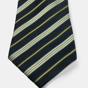 Geoffrey Beene Silk Tie Striped Geometric Black Green Formal Dress